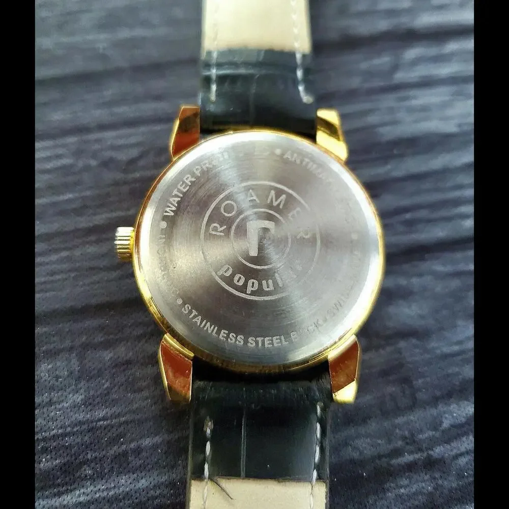 Rare Roamer‎ Brevete Swiss Mens Manual Watch Gld Cham Blk
